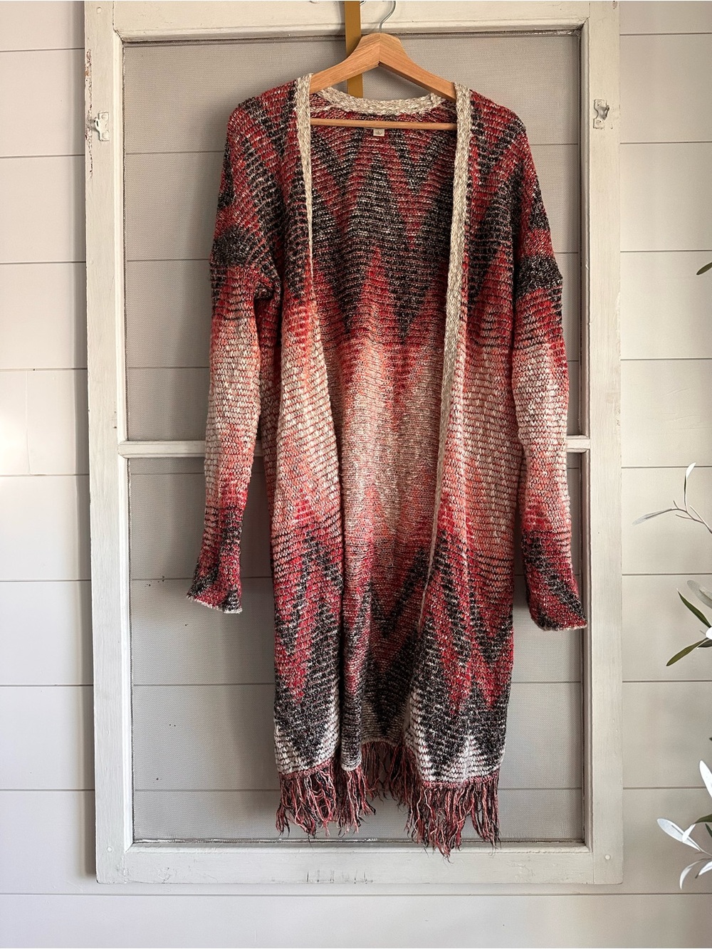 Lucky Brand Southwestern Open-Front Fringe Duster Cardigan